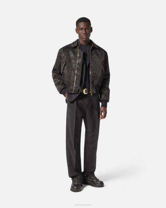 Versace ropa hombres chaqueta bomber con silueta barroca y adornos 6BPV1226 negro