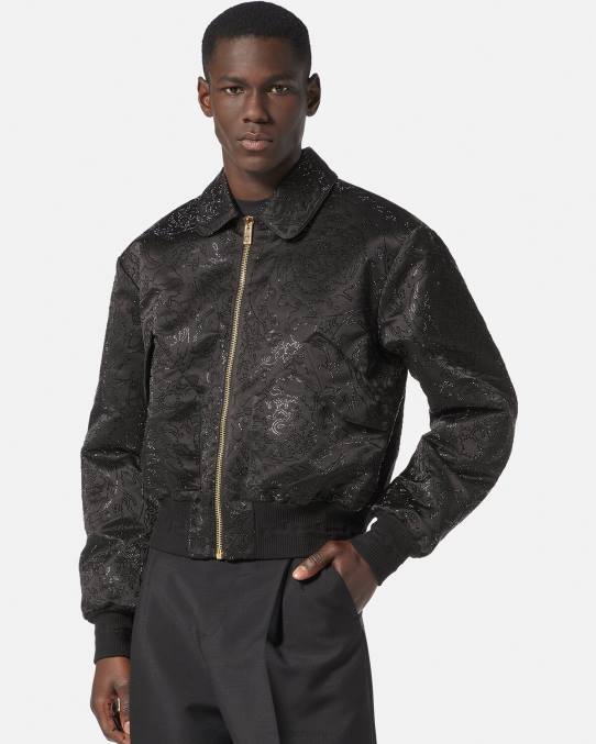 Versace ropa hombres chaqueta bomber con silueta barroca y adornos 6BPV1226 negro