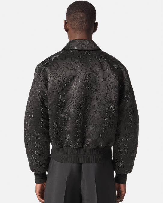 Versace ropa hombres chaqueta bomber con silueta barroca y adornos 6BPV1226 negro