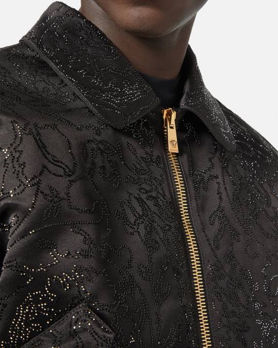 Versace ropa hombres chaqueta bomber con silueta barroca y adornos 6BPV1226 negro