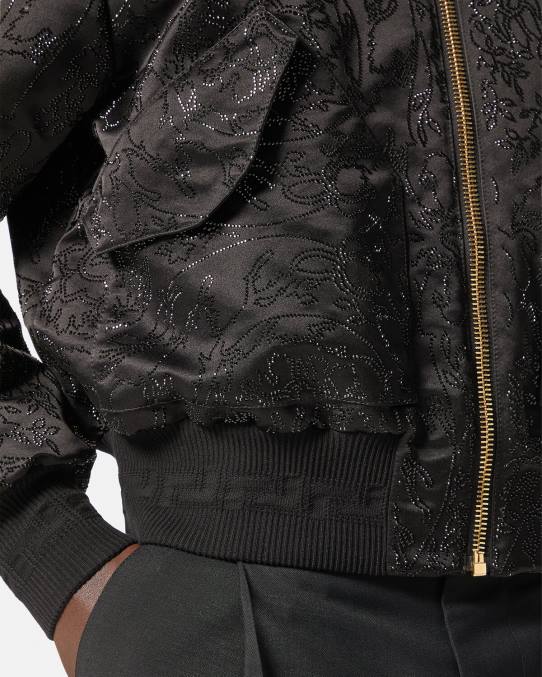 Versace ropa hombres chaqueta bomber con silueta barroca y adornos 6BPV1226 negro