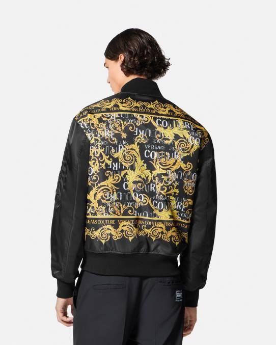Versace ropa hombres chaqueta bomber de alta costura con logo 6BPV2417 oro negro