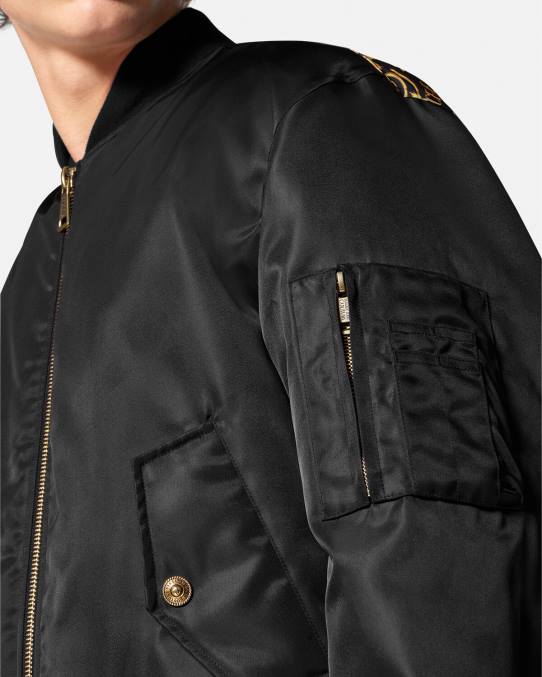 Versace ropa hombres chaqueta bomber de alta costura con logo 6BPV2417 oro negro