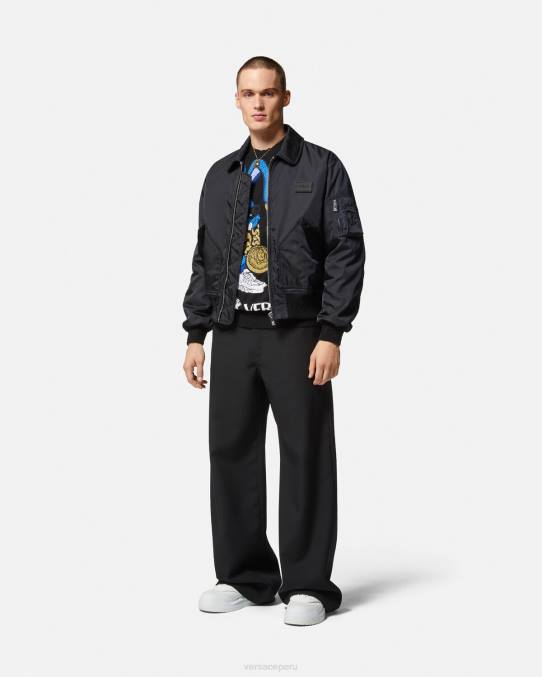 Versace ropa hombres chaqueta bomber de conejo del festival de primavera 6BPV1244 negro