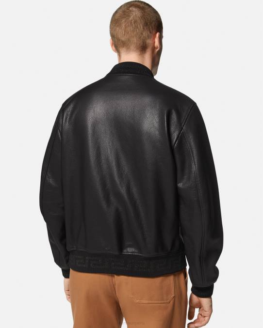 Versace ropa hombres chaqueta bomber de cuero con greca 6BPV1225 negro