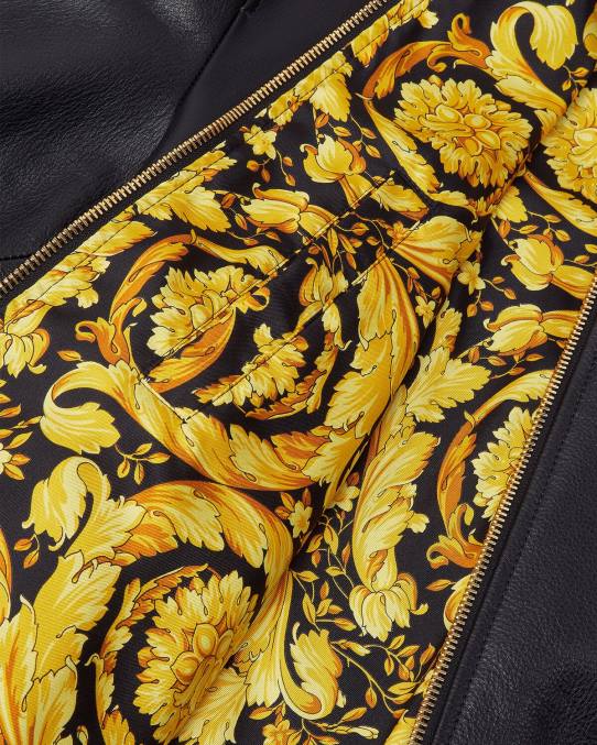 Versace ropa hombres chaqueta bomber de cuero con greca 6BPV1225 negro