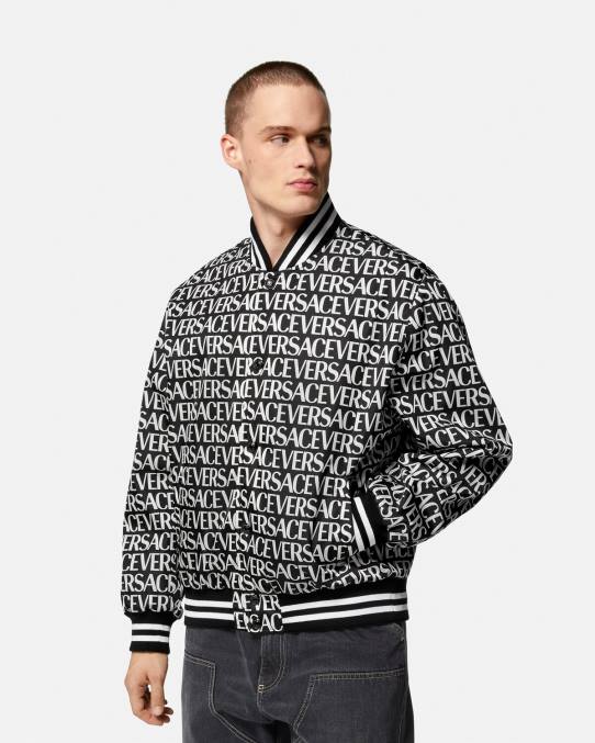 Versace ropa hombres chaqueta bomber integral 6BPV1238 negro y estampado