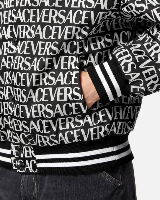 Versace ropa hombres chaqueta bomber integral 6BPV1238 negro y estampado