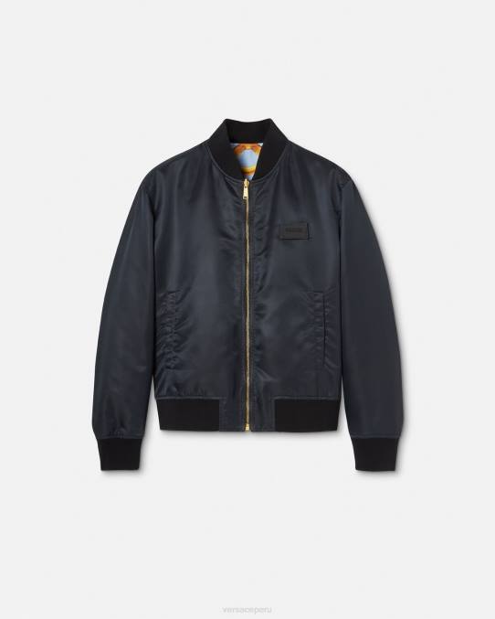 Versace ropa hombres chaqueta bomber reversible barroco 660 6BPV1240 azul y oro