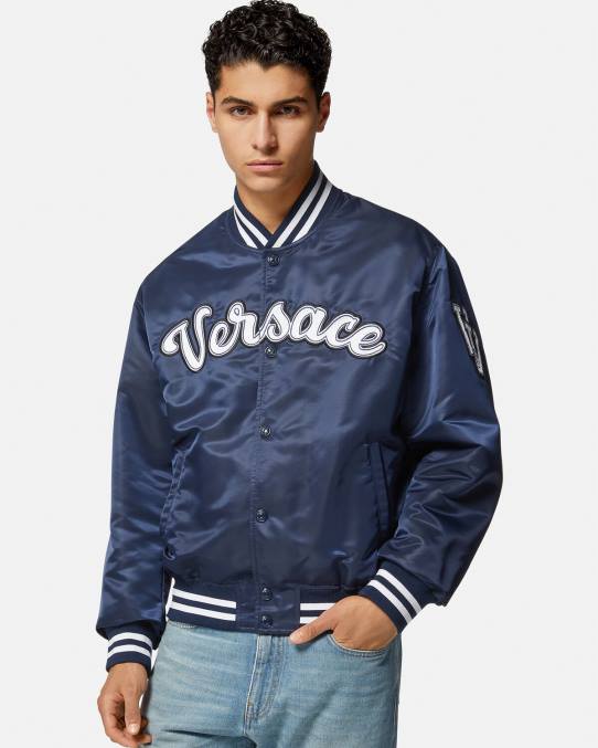 Versace ropa hombres chaqueta bomber universitaria de nailon 6BPV1230 azul