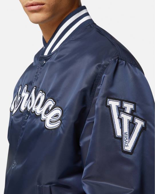Versace ropa hombres chaqueta bomber universitaria de nailon 6BPV1230 azul