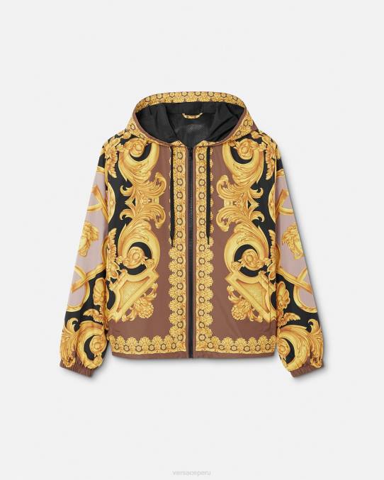 Versace ropa hombres chaqueta cortavientos barroco 660 6BPV1241 marrón y dorado