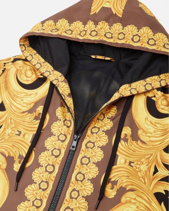 Versace ropa hombres chaqueta cortavientos barroco 660 6BPV1241 marrón y dorado
