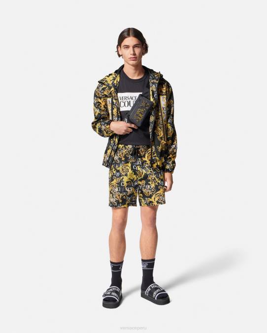 Versace ropa hombres chaqueta cortavientos de alta costura con logo 6BPV2414 negro y estampado