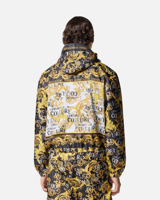 Versace ropa hombres chaqueta cortavientos de alta costura con logo 6BPV2414 negro y estampado