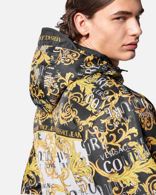 Versace ropa hombres chaqueta cortavientos de alta costura con logo 6BPV2414 negro y estampado