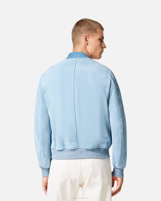 Versace ropa hombres chaqueta de ante con logo barroco y conchas marinas 6BPV1223 azul claro