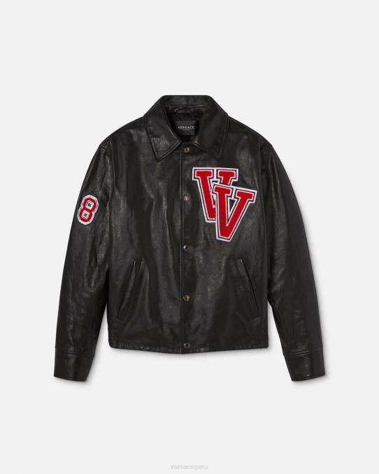 Versace ropa hombres chaqueta de cuero universitaria 6BPV1258 negro