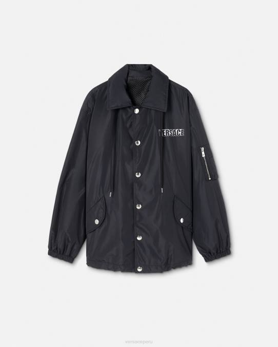 Versace ropa hombres chaqueta de nailon con logo gráfico 6BPV1243 negro