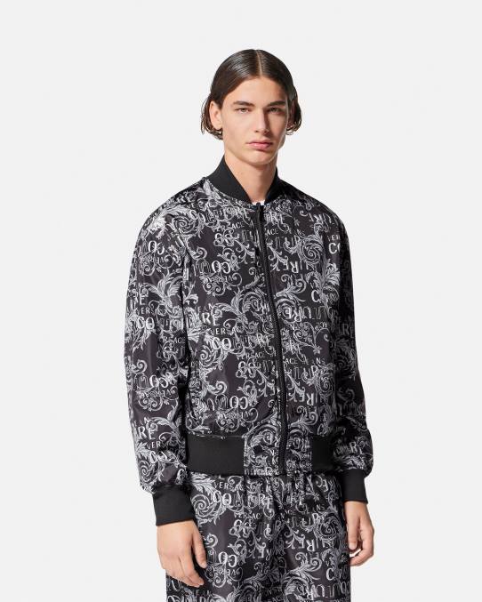 Versace ropa hombres chaqueta reversible de alta costura con logo 6BPV2415 negro y estampado
