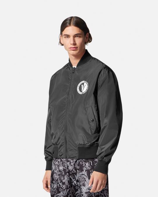 Versace ropa hombres chaqueta reversible de alta costura con logo 6BPV2415 negro y estampado