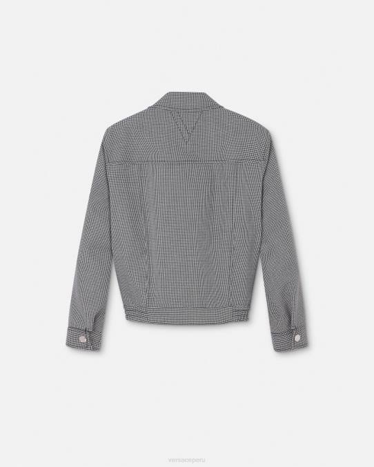 Versace ropa hombres chaqueta tipo blusón con cremallera y pata de gallo 6BPV1259 blanco negro