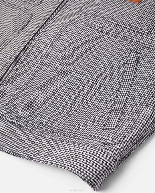 Versace ropa hombres chaqueta tipo blusón con cremallera y pata de gallo 6BPV1259 blanco negro