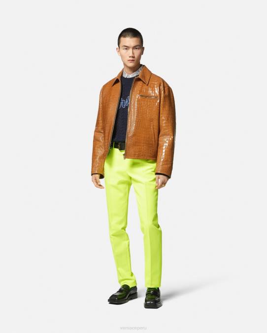 Versace ropa hombres chaqueta tipo blusón de cuero con efecto de cocodrilo 6BPV1255 naranja