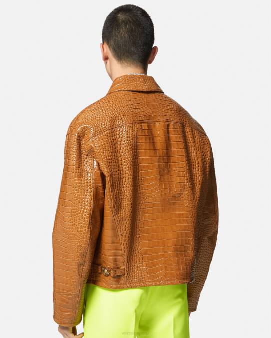 Versace ropa hombres chaqueta tipo blusón de cuero con efecto de cocodrilo 6BPV1255 naranja