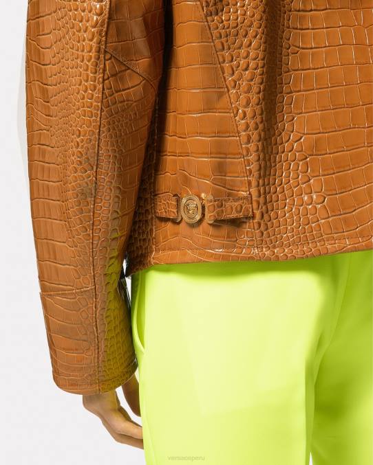 Versace ropa hombres chaqueta tipo blusón de cuero con efecto de cocodrilo 6BPV1255 naranja