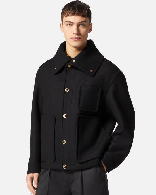Versace ropa hombres chaqueta tipo blusón de lana con medusa 6BPV1251 negro