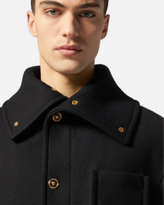 Versace ropa hombres chaqueta tipo blusón de lana con medusa 6BPV1251 negro