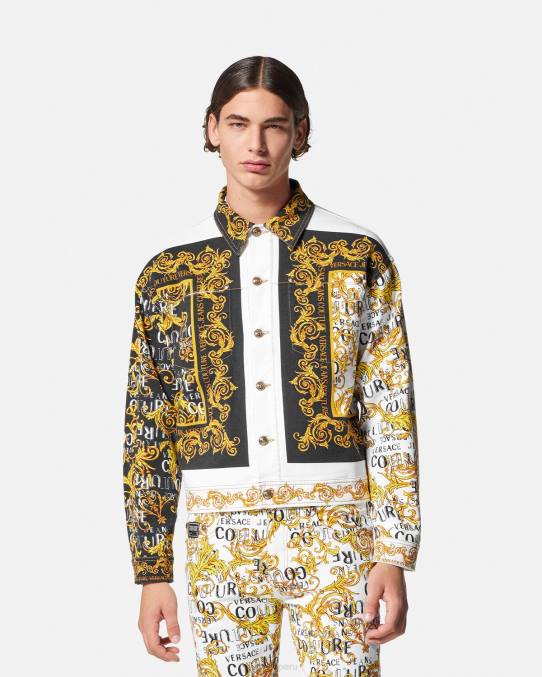 Versace ropa hombres chaqueta vaquera de alta costura con logo 6BPV2416 oro y blanco