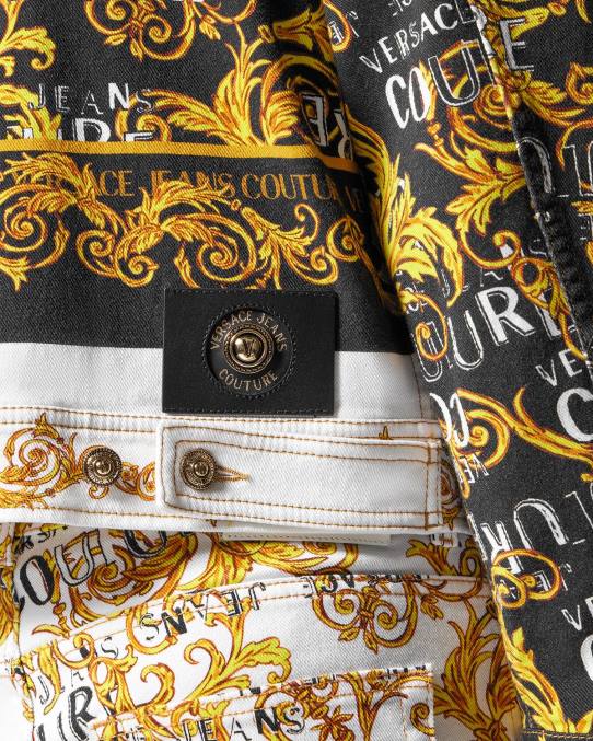 Versace ropa hombres chaqueta vaquera de alta costura con logo 6BPV2416 oro y blanco