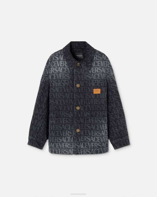 Versace ropa hombres chaqueta vaquera integral 6BPV1224 negro y estampado