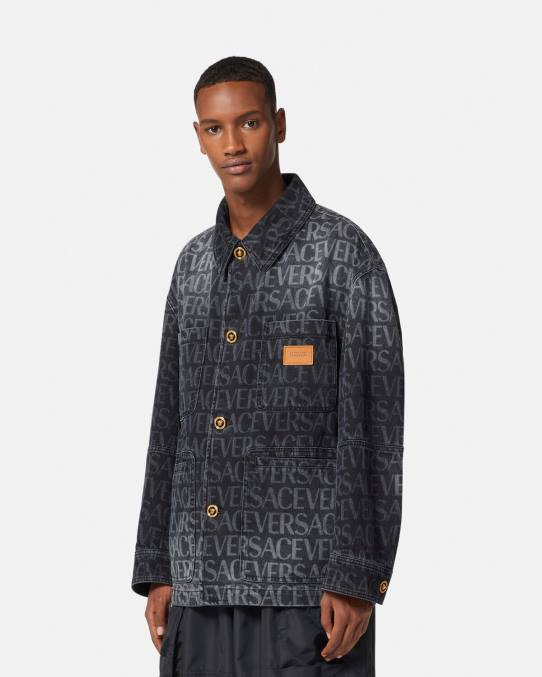 Versace ropa hombres chaqueta vaquera integral 6BPV1224 negro y estampado