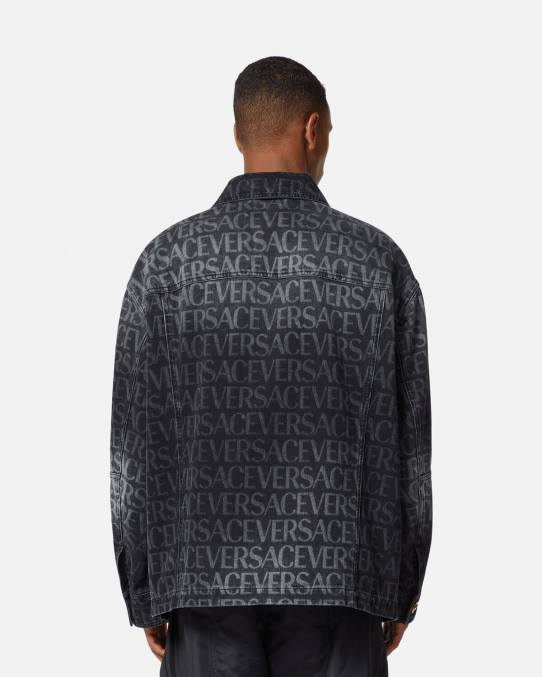 Versace ropa hombres chaqueta vaquera integral 6BPV1224 negro y estampado