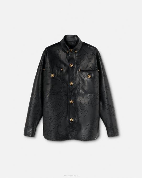 Versace ropa hombres sobrecamisa de látex barroco 6BPV1237 negro