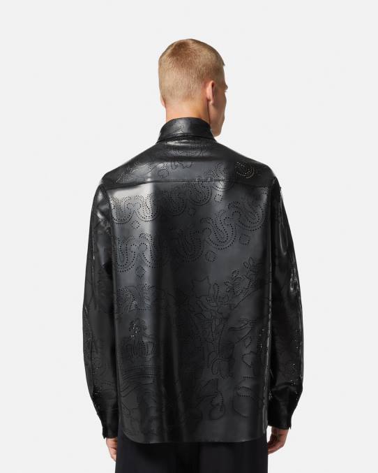 Versace ropa hombres sobrecamisa de látex barroco 6BPV1237 negro