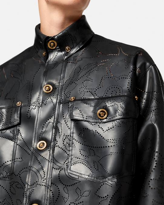 Versace ropa hombres sobrecamisa de látex barroco 6BPV1237 negro