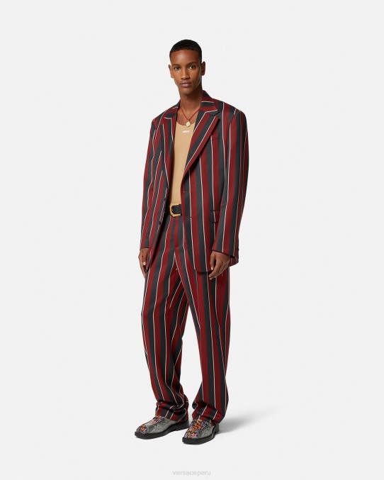 Versace ropa hombres blazer a rayas con botonadura simple 6BPV1271 rojo y gris