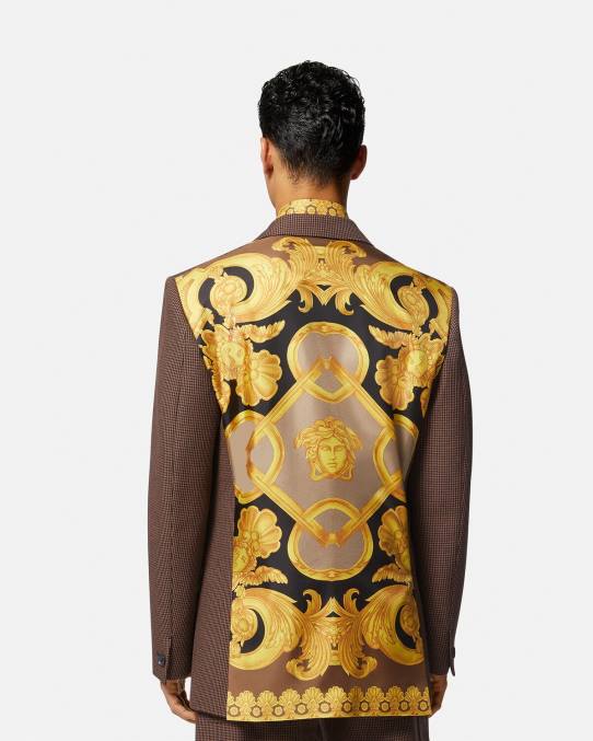 Versace ropa hombres blazer barroco 660 de pata de gallo 6BPV1279 marrón y dorado