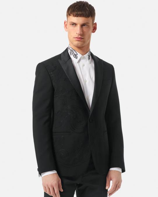 Versace ropa hombres blazer formal con bordado barroco 6BPV1262 negro