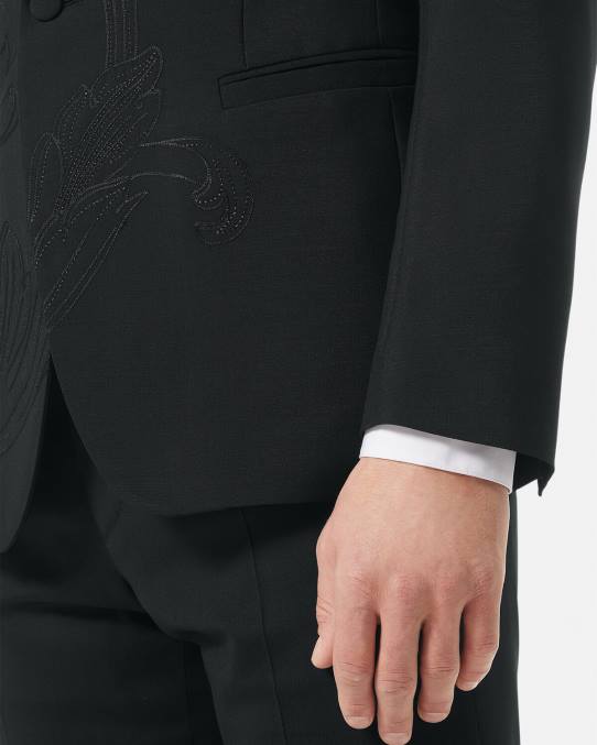 Versace ropa hombres blazer formal con bordado barroco 6BPV1262 negro