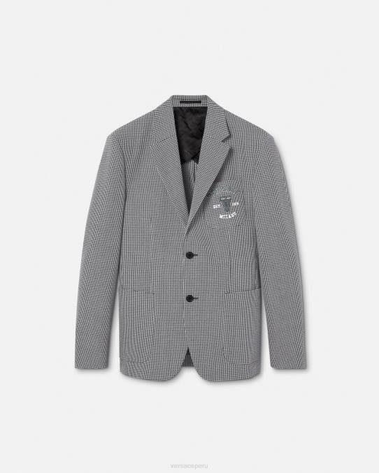 Versace ropa hombres blazer universitario con logo de pata de gallo 6BPV1278 blanco negro