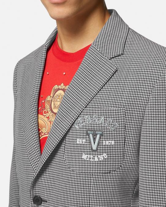 Versace ropa hombres blazer universitario con logo de pata de gallo 6BPV1278 blanco negro