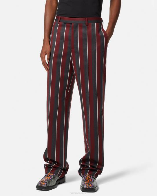 Versace ropa hombres pantalones de lana a rayas 6BPV1270 rojo y gris