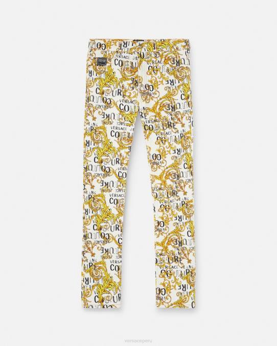 Versace ropa hombres jeans slim con logo de alta costura 6BPV2428 oro y blanco