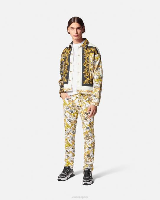 Versace ropa hombres jeans slim con logo de alta costura 6BPV2428 oro y blanco