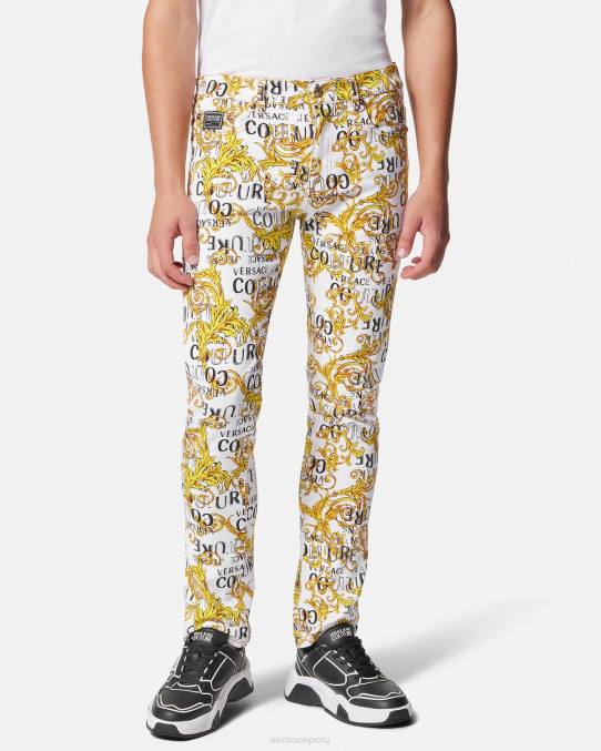 Versace ropa hombres jeans slim con logo de alta costura 6BPV2428 oro y blanco
